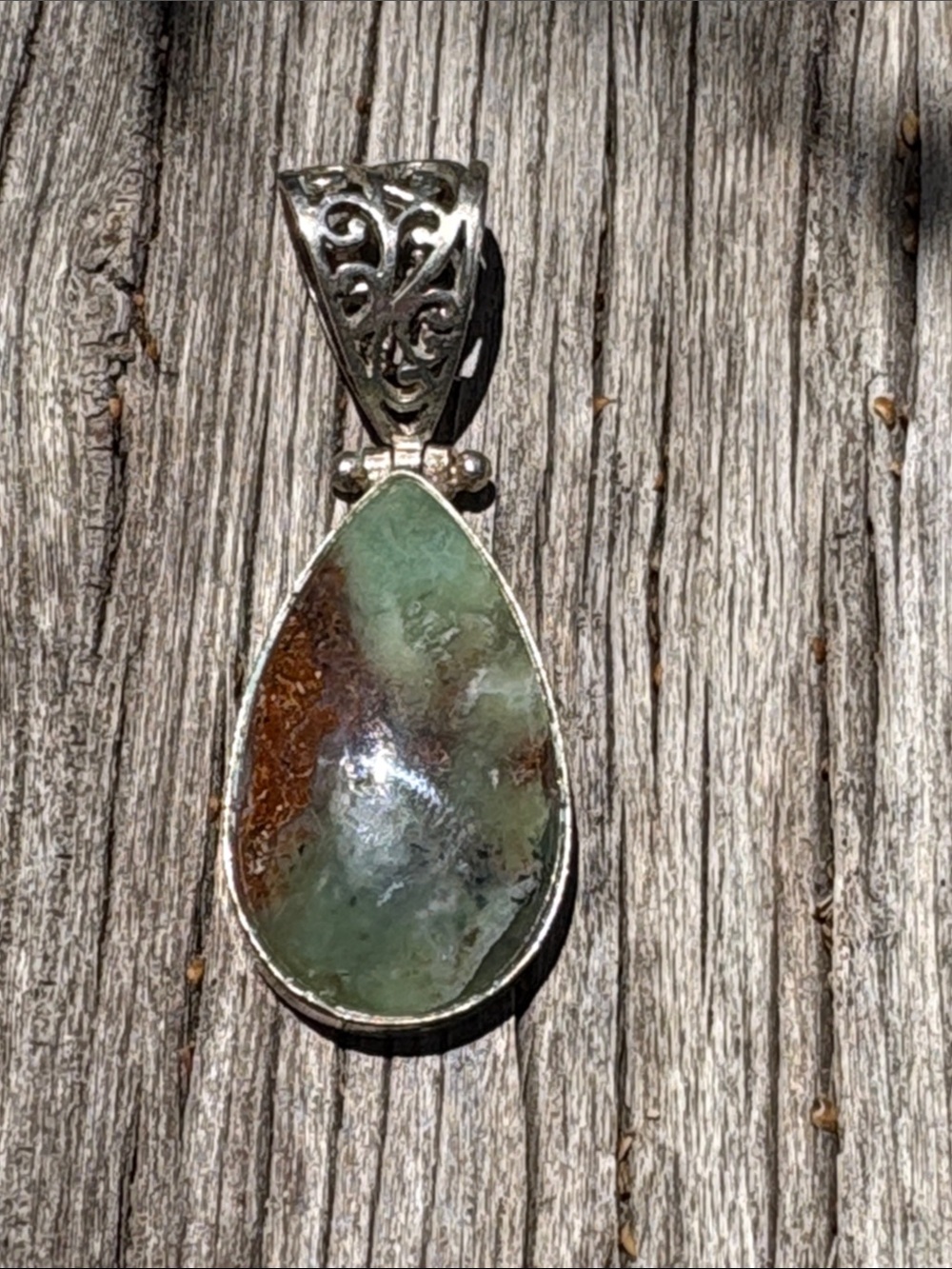 Sarah Designs 925 Sterling Prehnite Pendant Signed Artisan Large No Chain